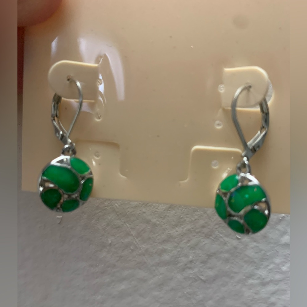 Green Glitter Gem Earrings NWT